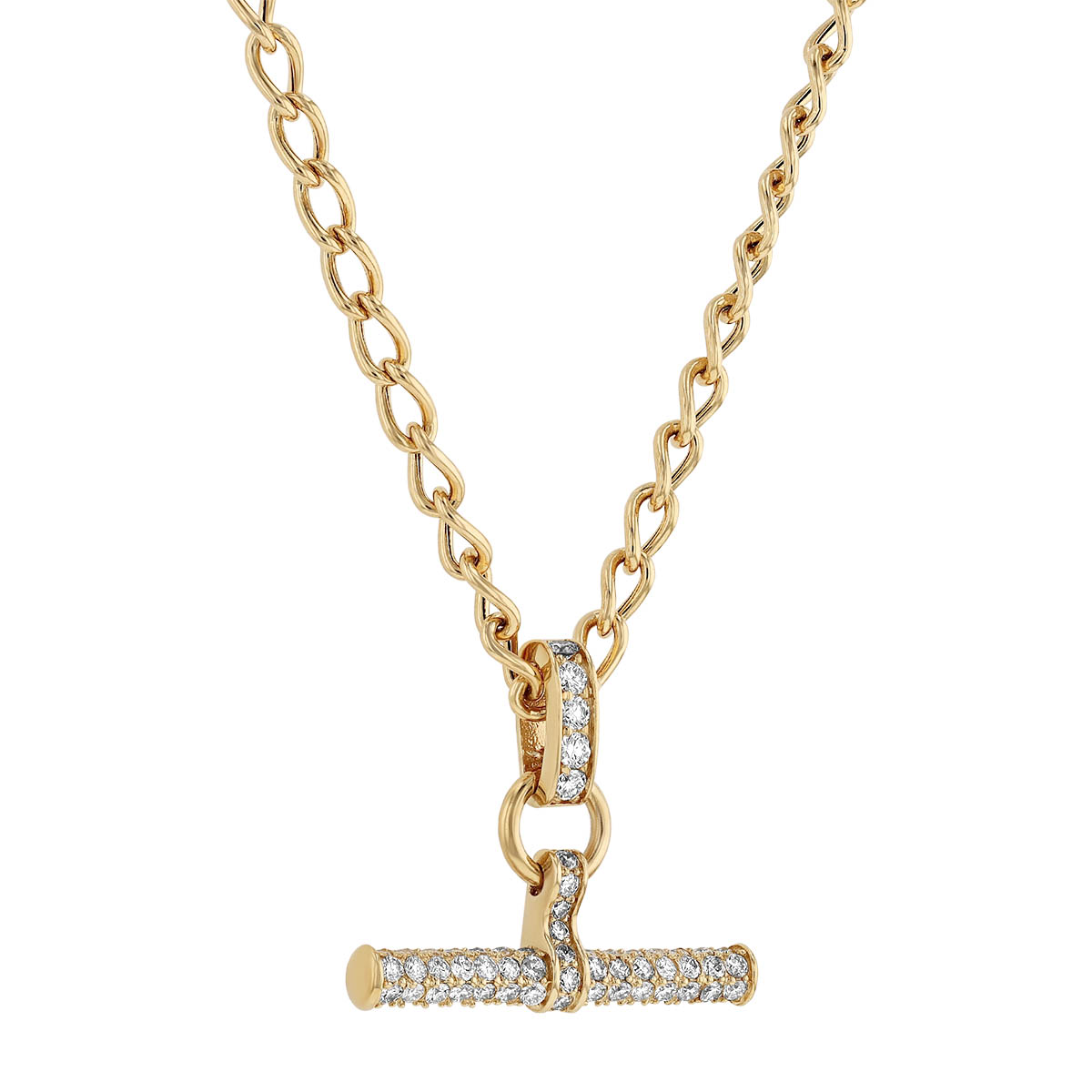 Diamond Round Bar & Link Pendant in Yellow Gold, 16.5