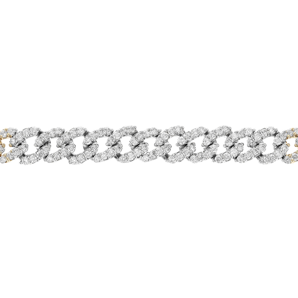 Diamond Pave Curb Link Chain Bracelet in White Gold, 7.30 aptw, 7