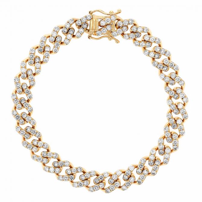 Diamond Pave Curb Link Chain Bracelet in Yellow Gold, 6.00 aptw, 7"