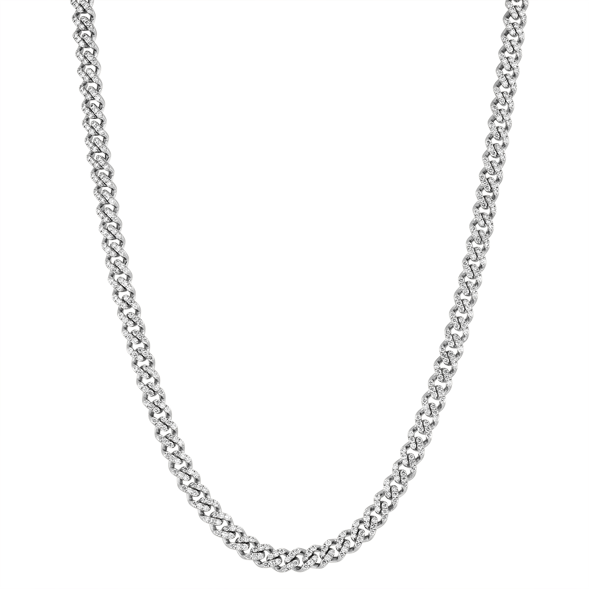 Diamond Pave Curb Link Chain Necklace in White Gold, 17