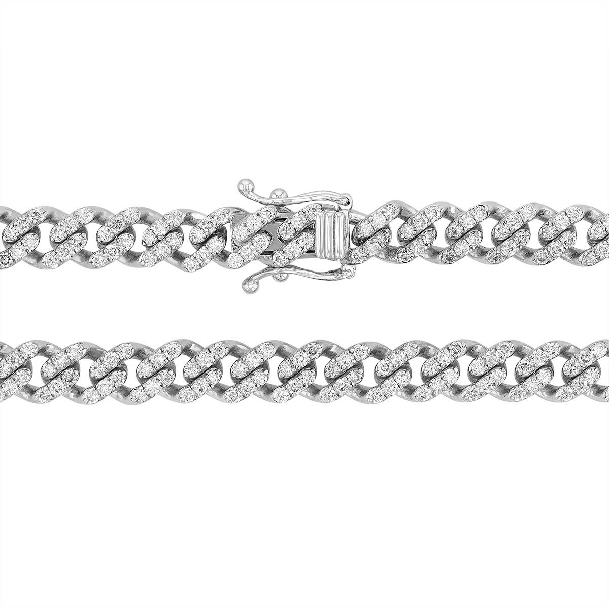 Diamond Pave Curb Link Chain Necklace in White Gold, 17
