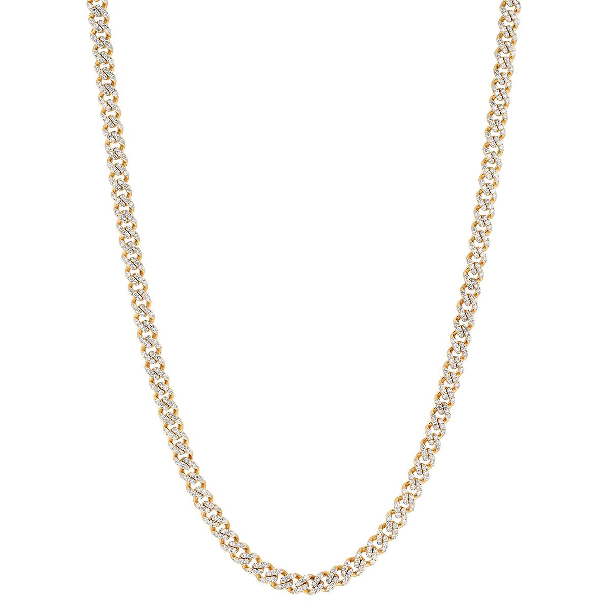 Diamond Pave Curb Link Chain Necklace in Yellow Gold, 17