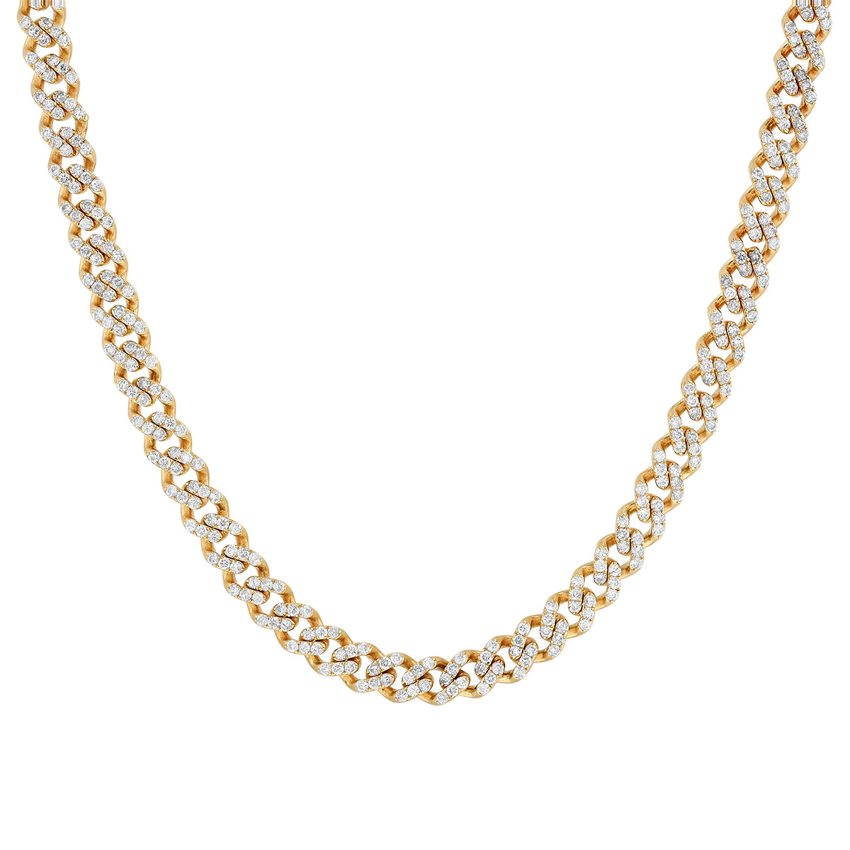 Diamond Pave Curb Link Chain Necklace in Yellow Gold, 17