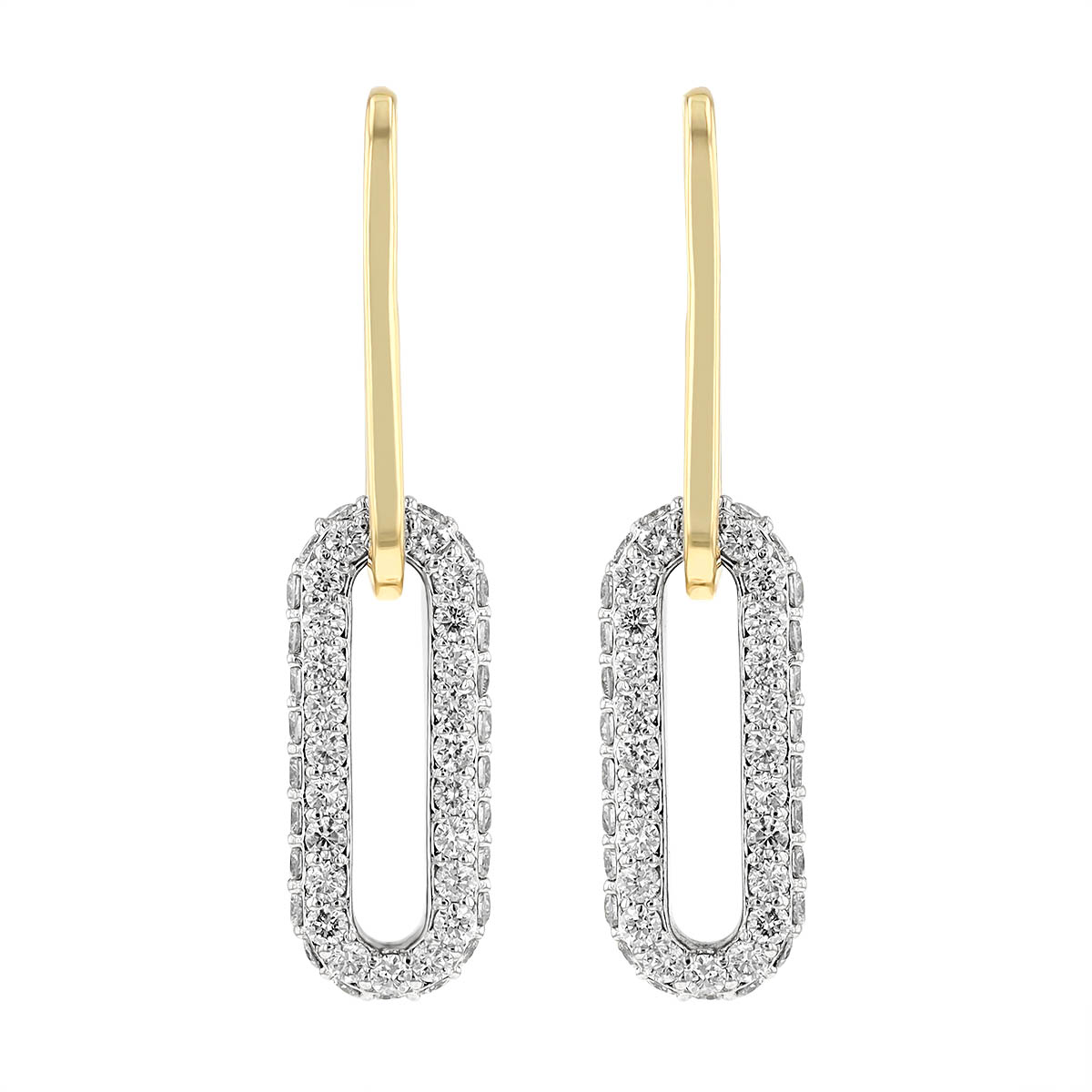 Diamond Open Oval Link Drop Earrings in White & Yellow Gold, 1.15 aptw