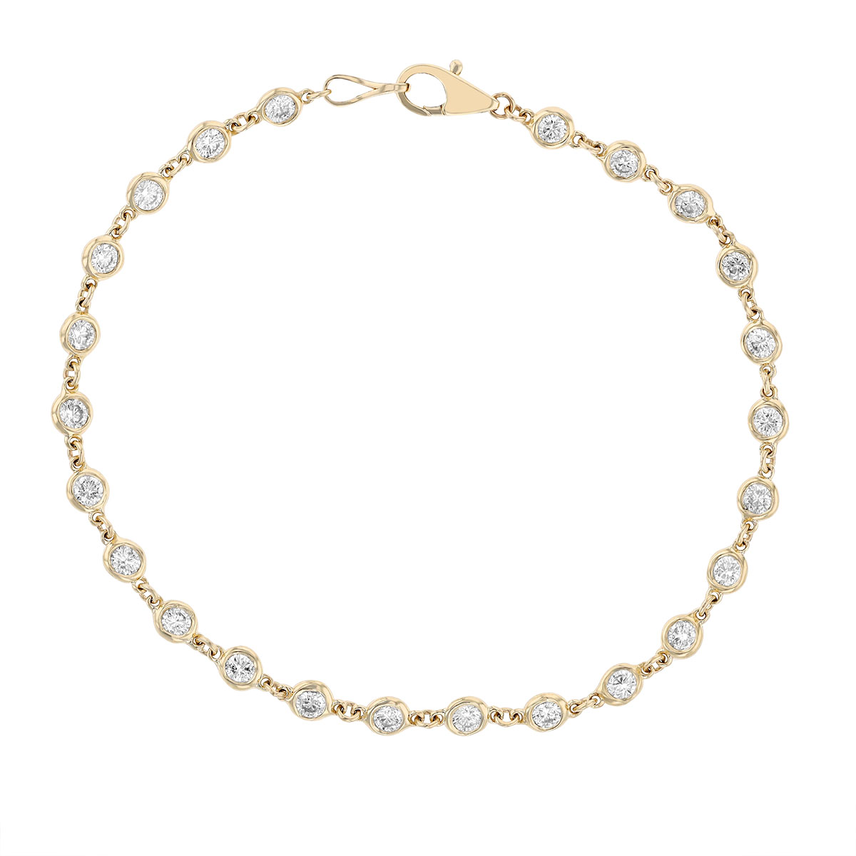 Diamond Bezel Set Station Bracelet in Yellow Gold, 1.55 aptw, 7