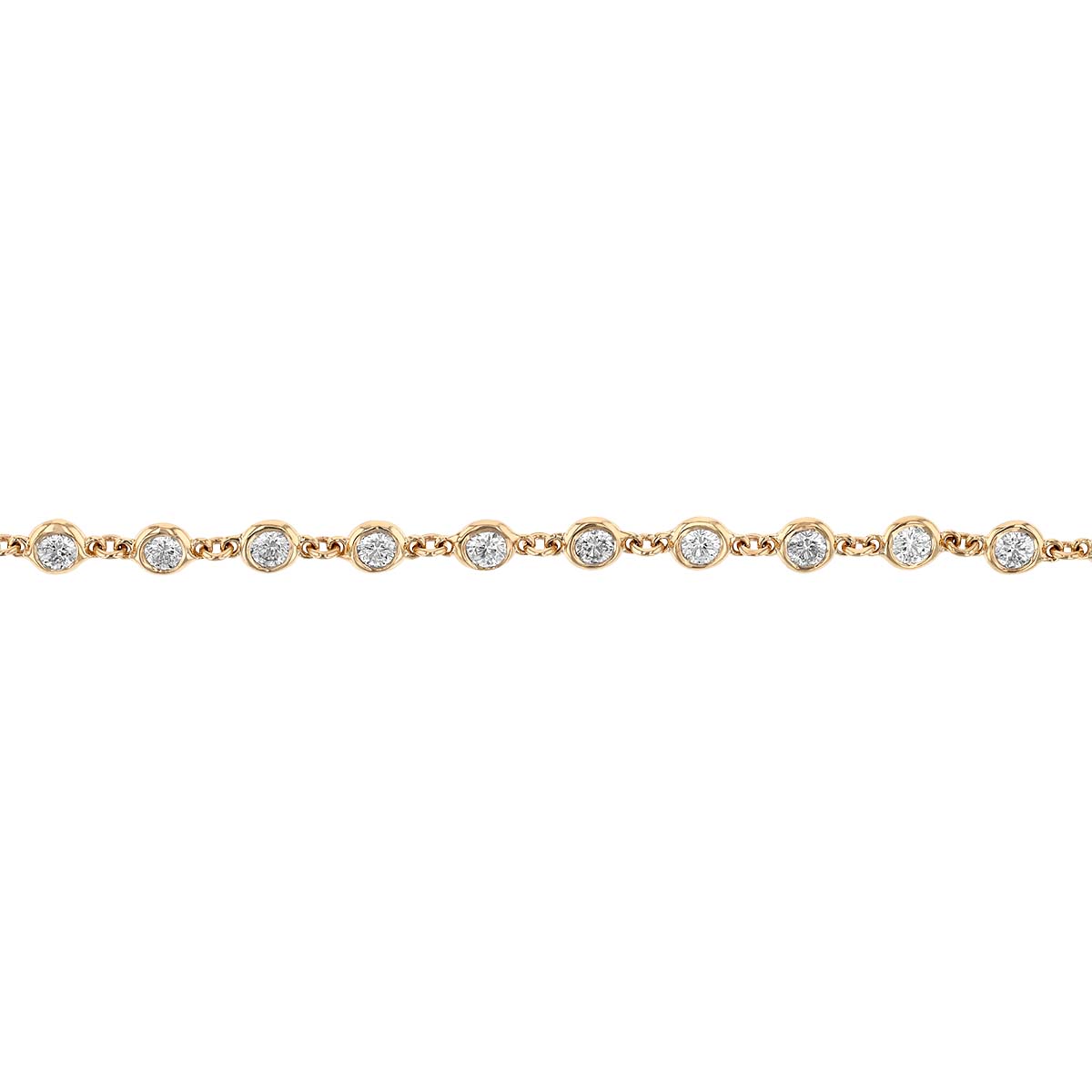 Diamond Bezel Set Station Bracelet in Yellow Gold, 1.55 aptw, 7
