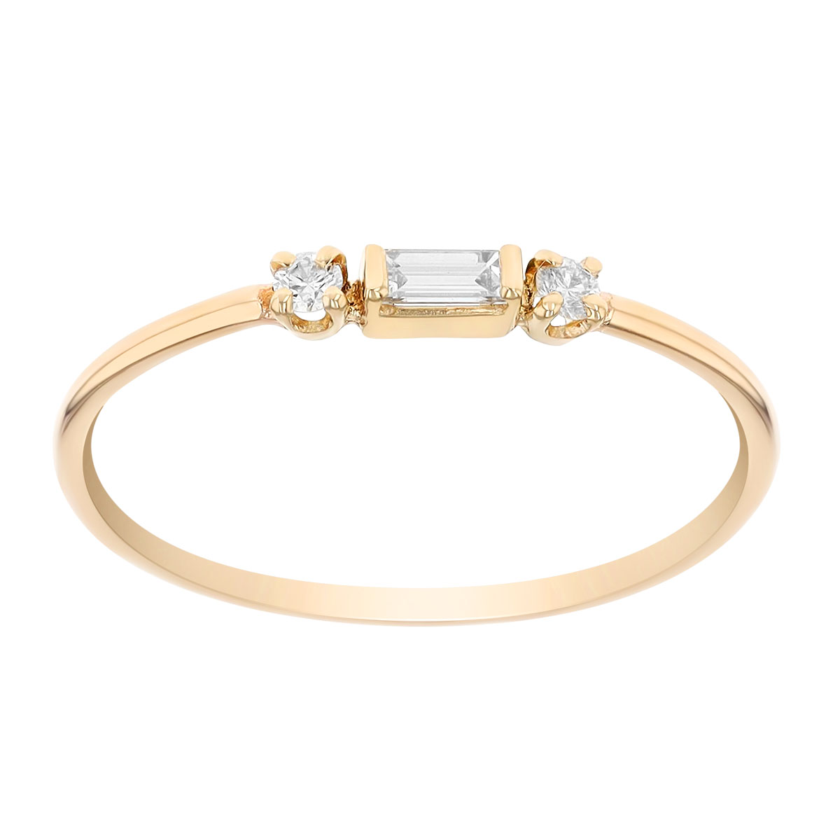 Zoe Chicco Baguette & Round Diamond Trio Thin Stacking Ring in Yellow Gold