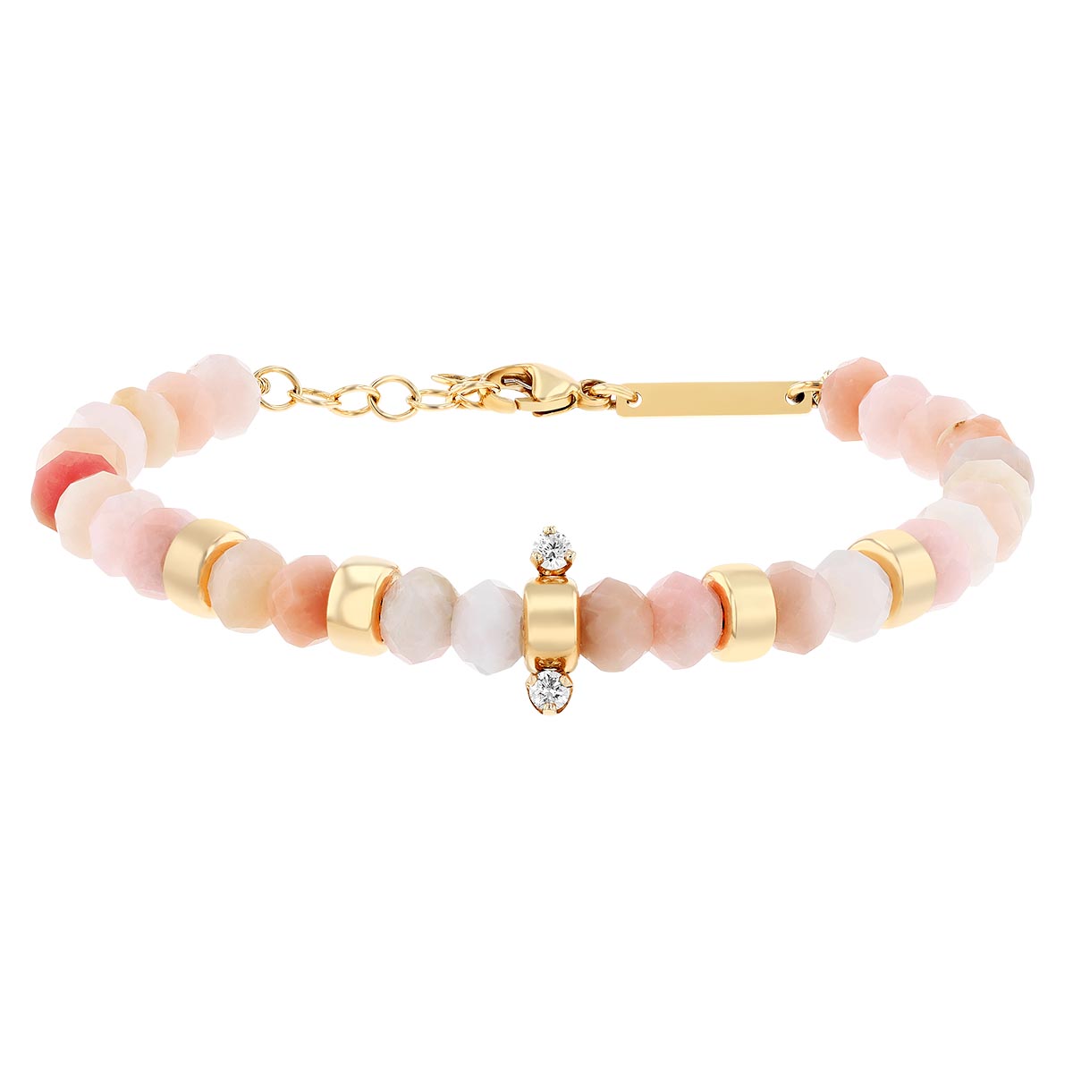 Zoe Chicco Pink Opal Rondelle Bead Bracelet in Yellow Gold with Diamond ...