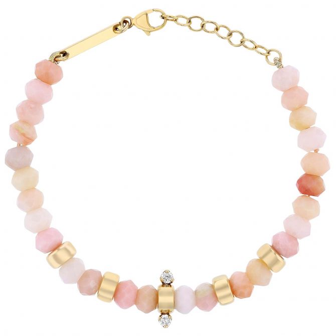 Zoe Chicco Pink Opal Rondelle Bead Bracelet in Yellow Gold with