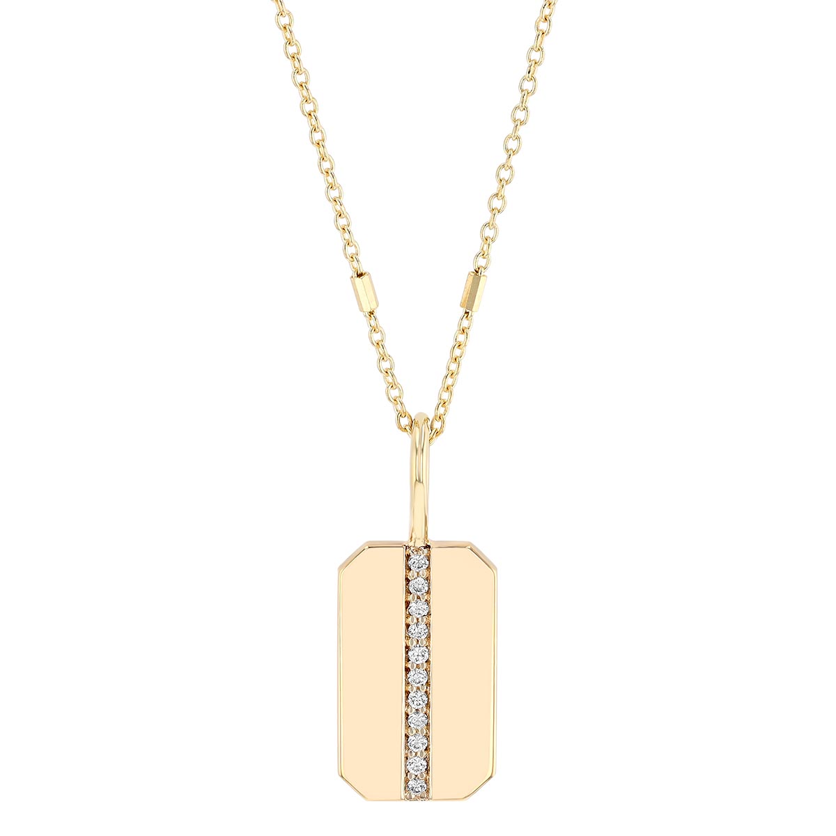 Zoe Chicco Yellow Gold Square Edge Dog Tag Pendant with Diamond Line, 16