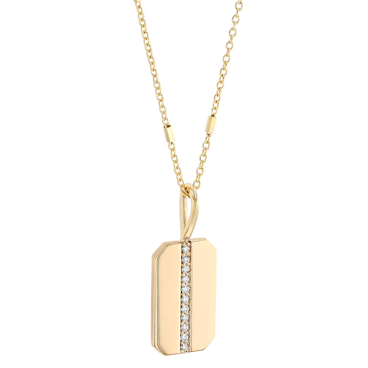 Zoe Chicco Yellow Gold Square Edge Dog Tag Pendant with Diamond Line, 16