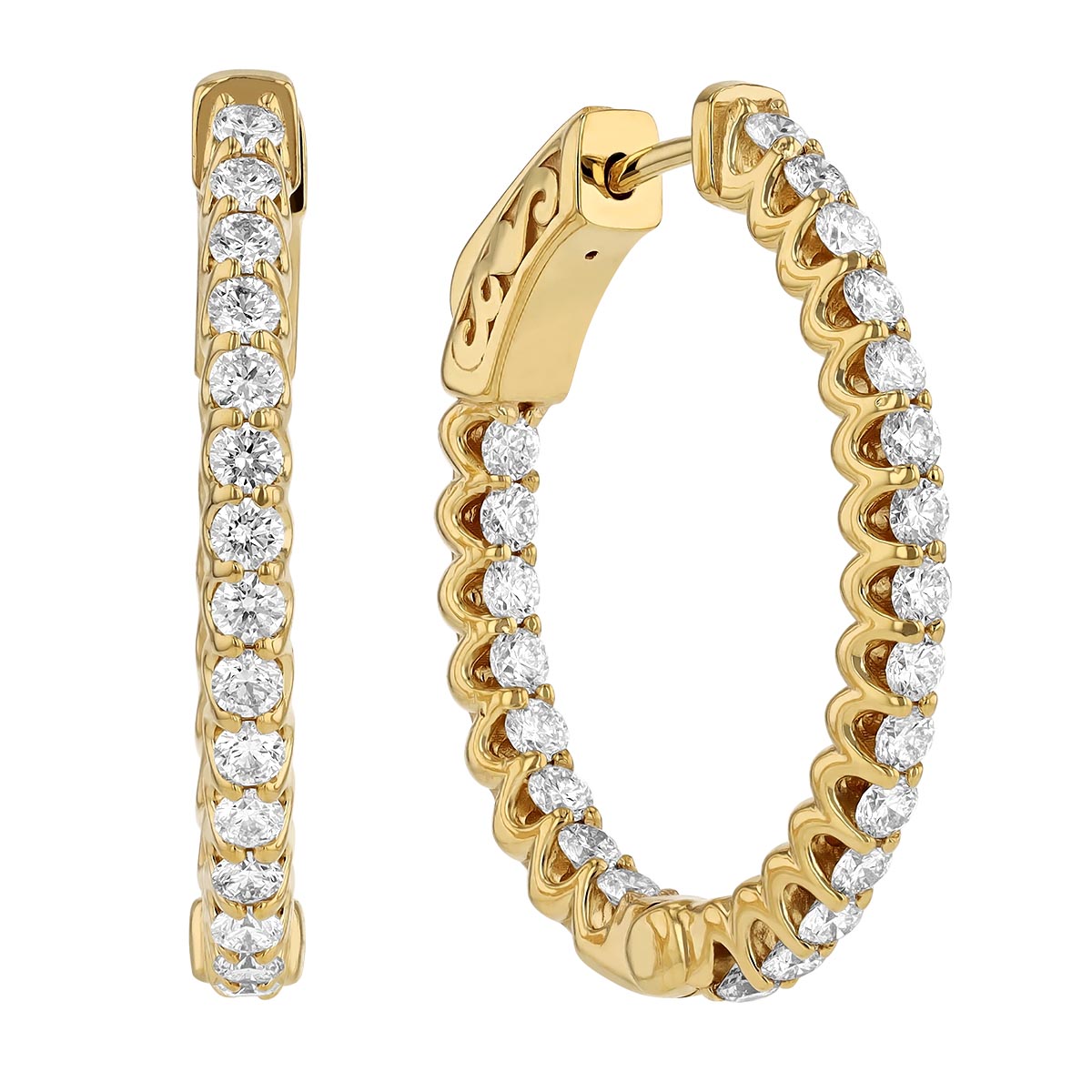 Diamond Inside Out Hoop Earrings in Yellow Gold, 1.35 cttw