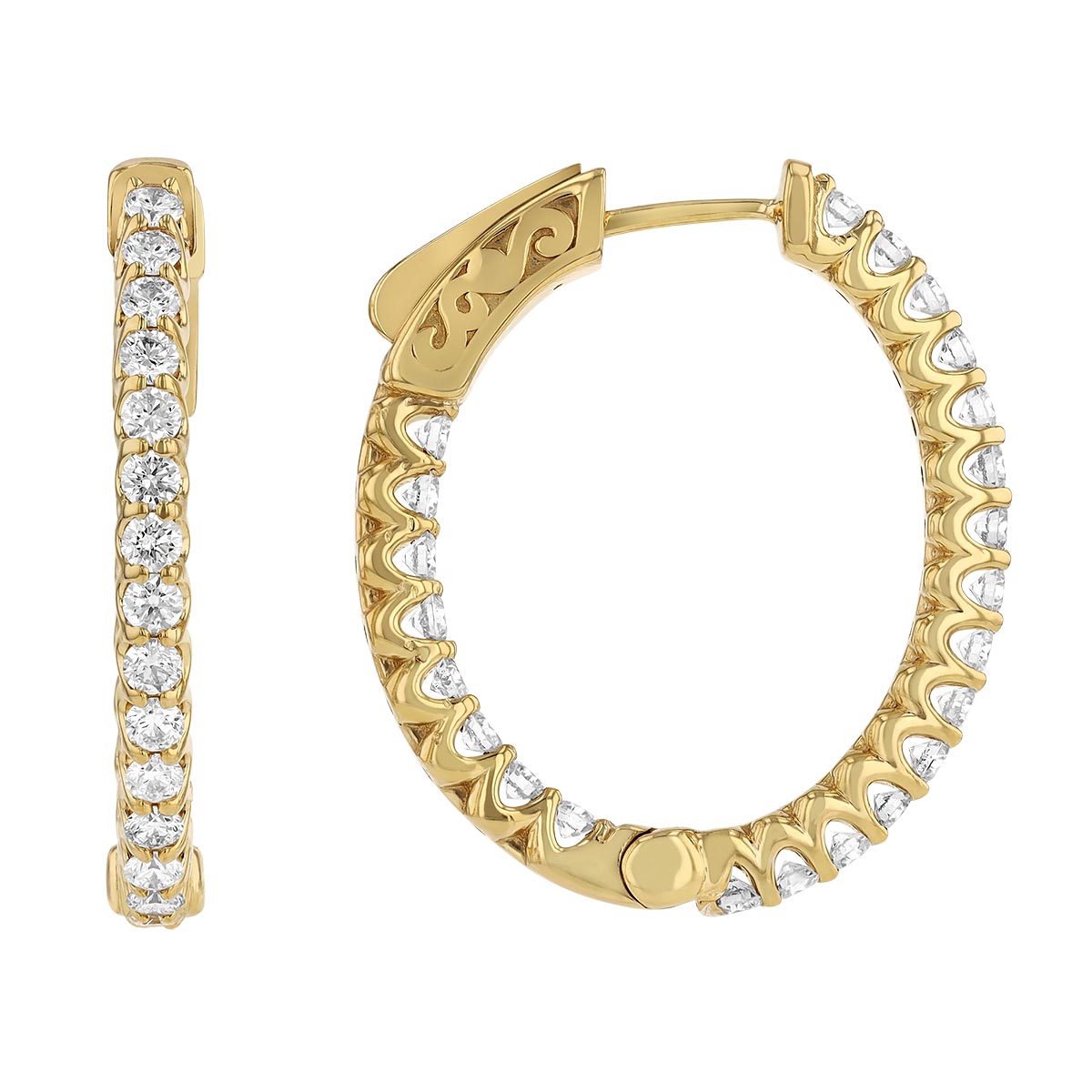 Diamond Inside Out Hoop Earrings in Yellow Gold, 1.35 cttw