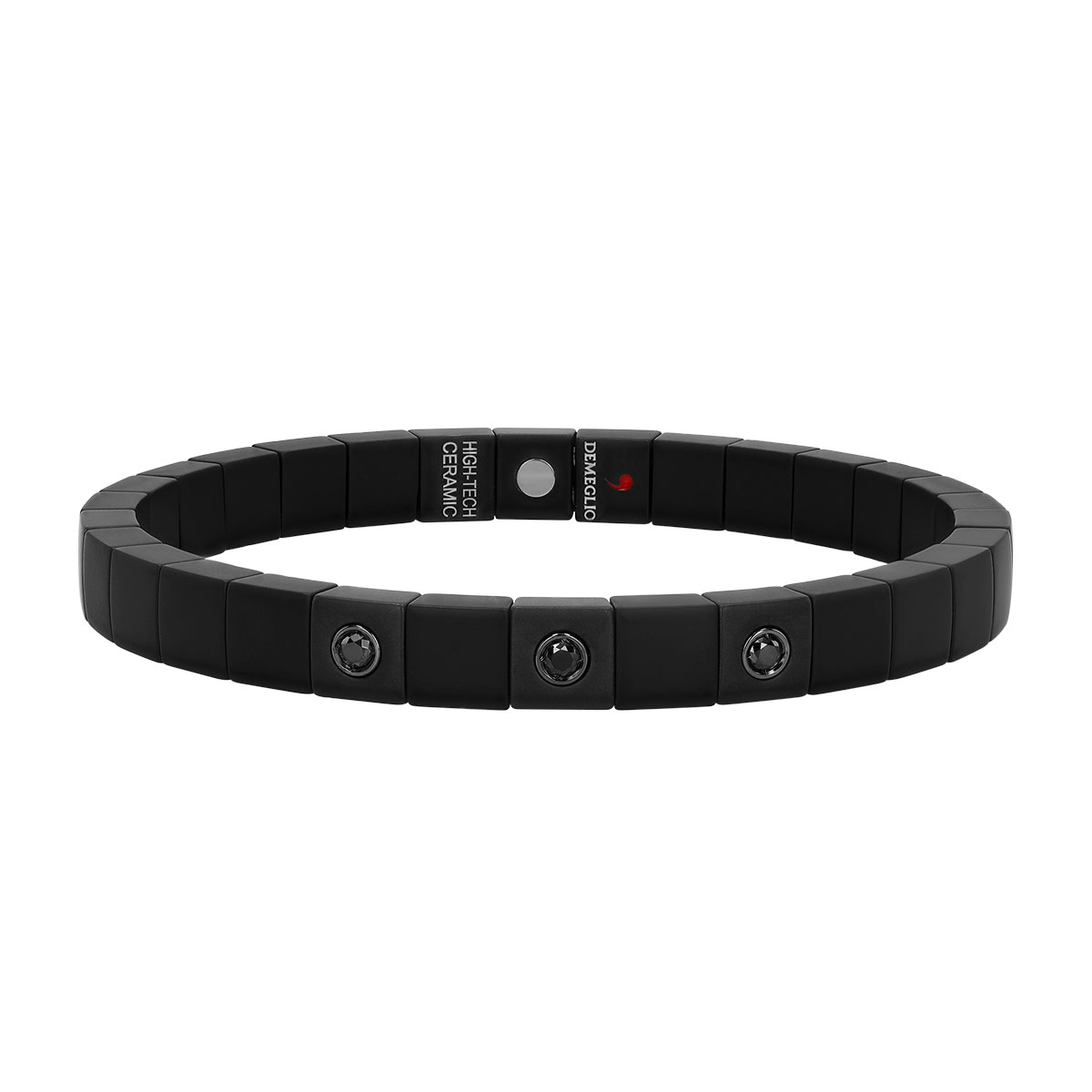 Demeglio Scacco Bezel Set Black Diamond 3 Station Black Ceramic Stretch Bracelet