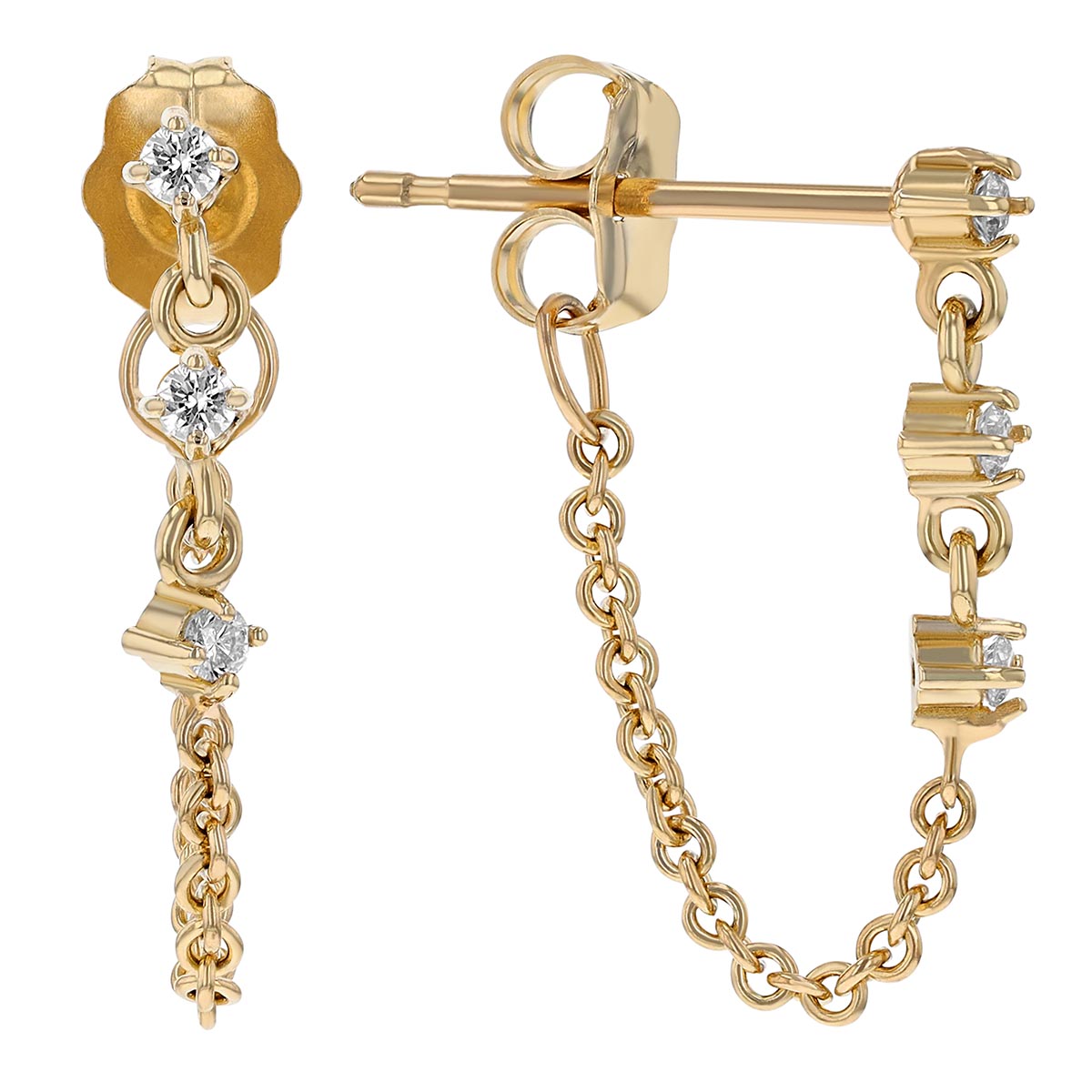 Zoe Chicco Diamond Trio Chain Link Earrings in Yellow Gold