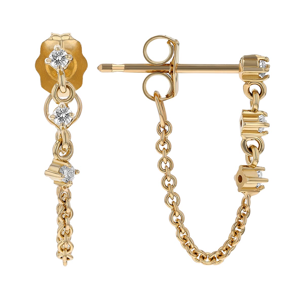 Zoe Chicco Diamond Trio Chain Link Earrings in Yellow Gold