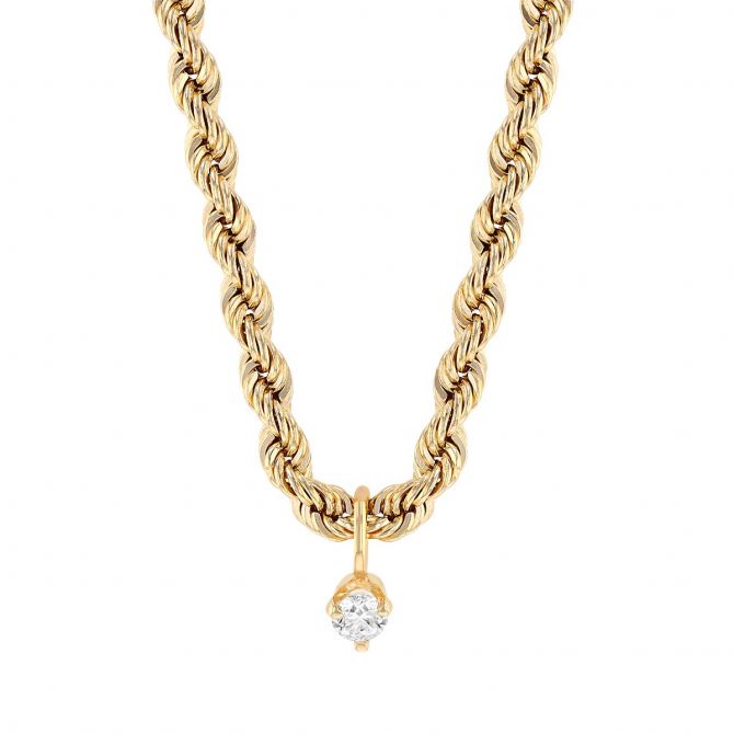 Zoe Chicco Diamond Solitaire Pendant & Rope Chain in Yellow Gold, 16"