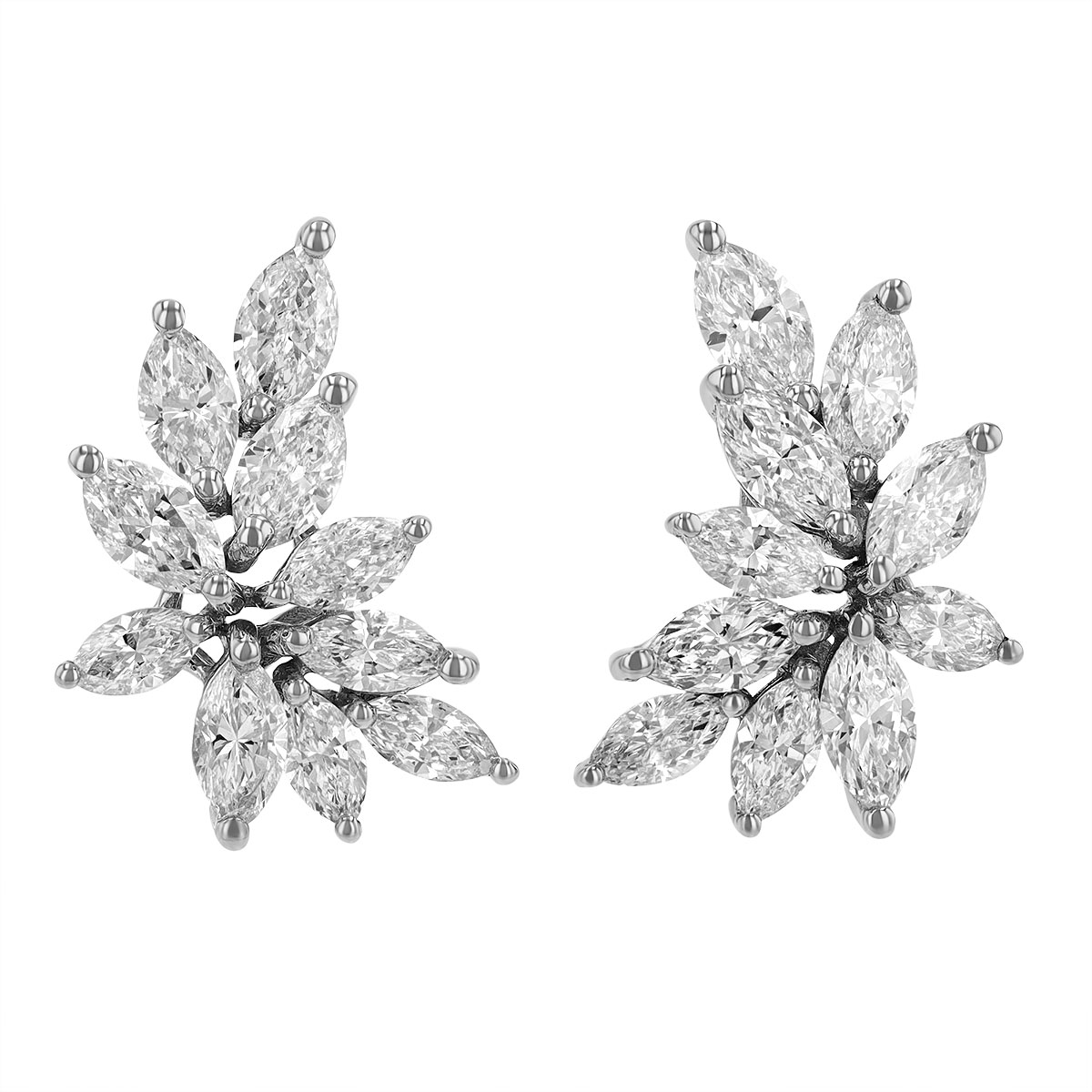 Marquise Diamond Floral Cluster Stud Earrings in White Gold
