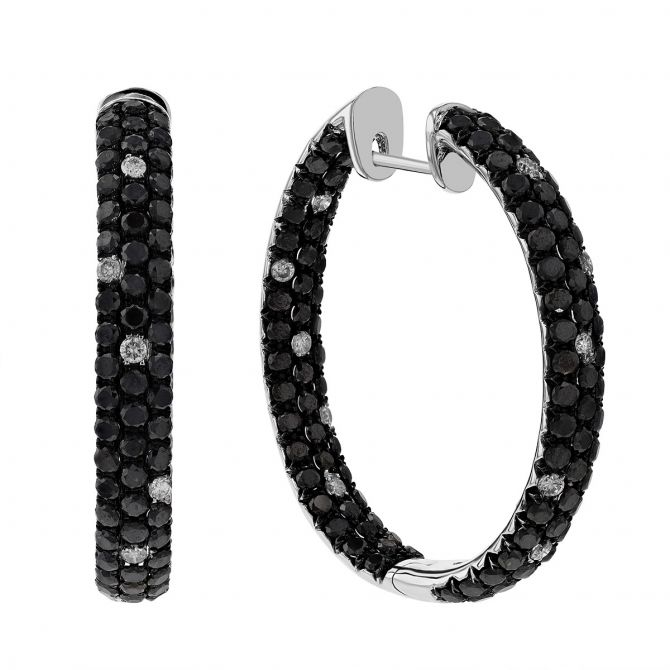 Black & White Diamond Inside Out Hoop Earrings in White Gold & Black Rhodium, 4.93 cttw