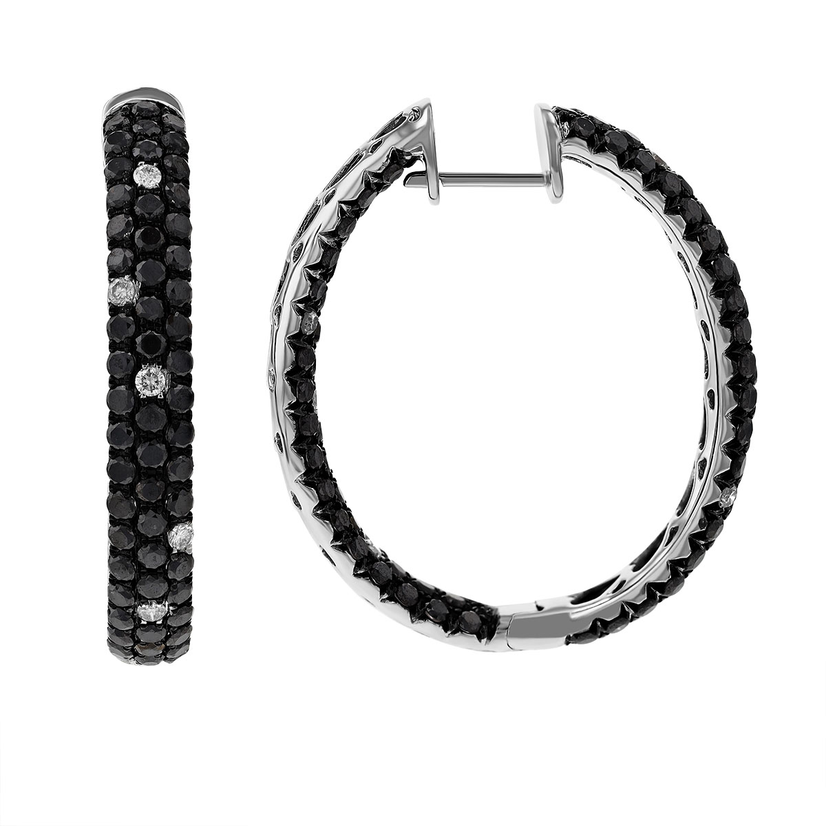 Black & White Diamond Inside Out Hoop Earrings in White Gold & Black Rhodium, 4.93 cttw