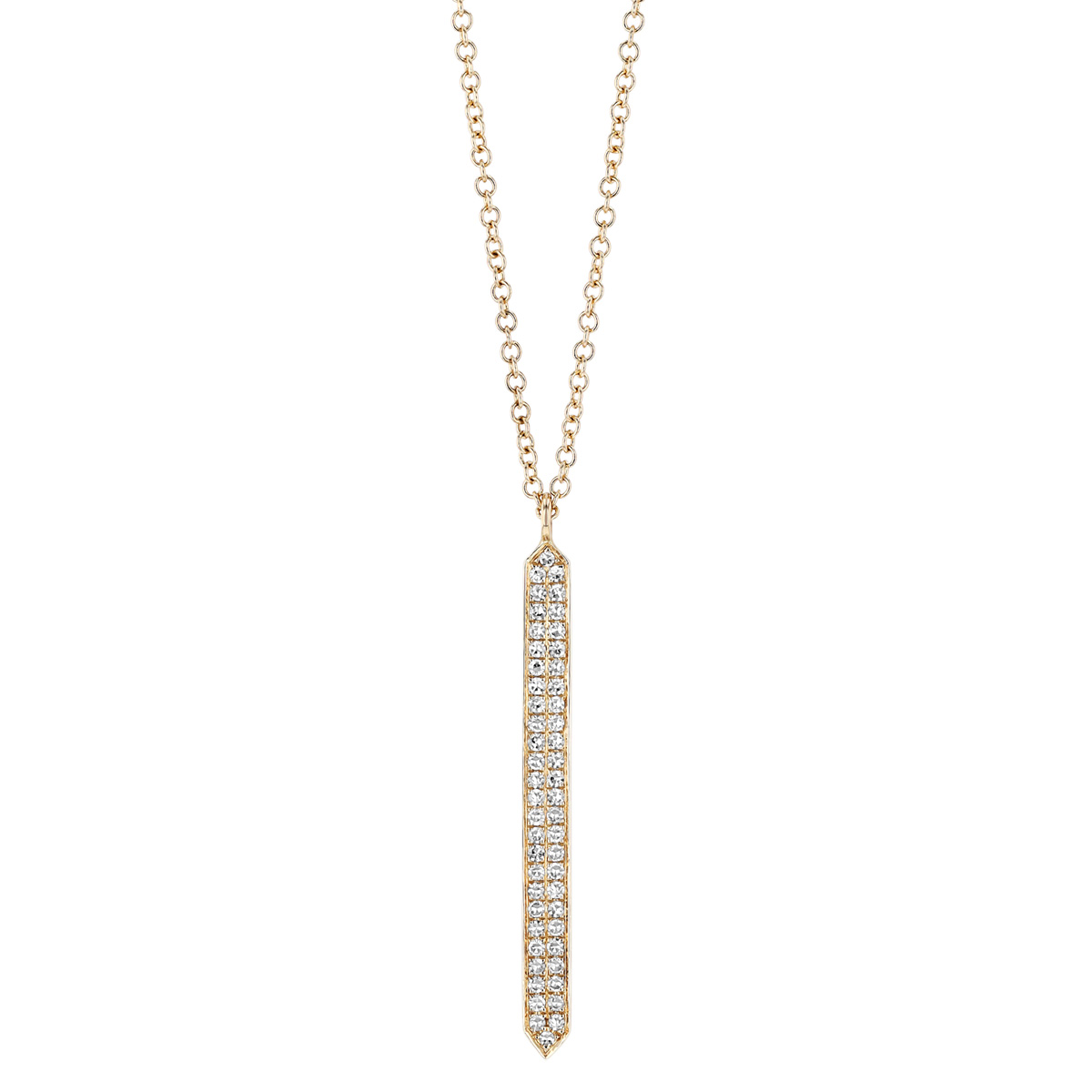 Doves Diamond Pave Long Vertical Bar Pendant in Yellow Gold, 18