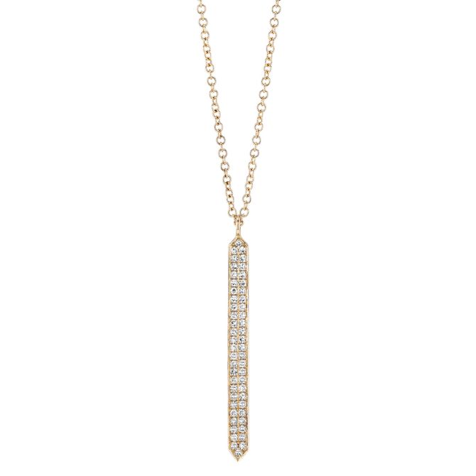 Doves Diamond Pave Long Vertical Bar Pendant in Yellow Gold, 18"