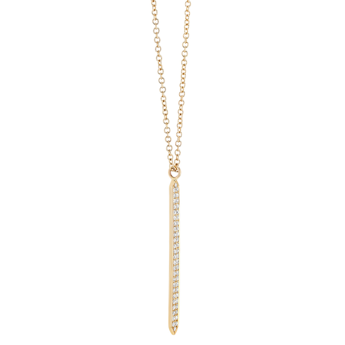 Doves Diamond Pave Long Vertical Bar Pendant in Yellow Gold, 18