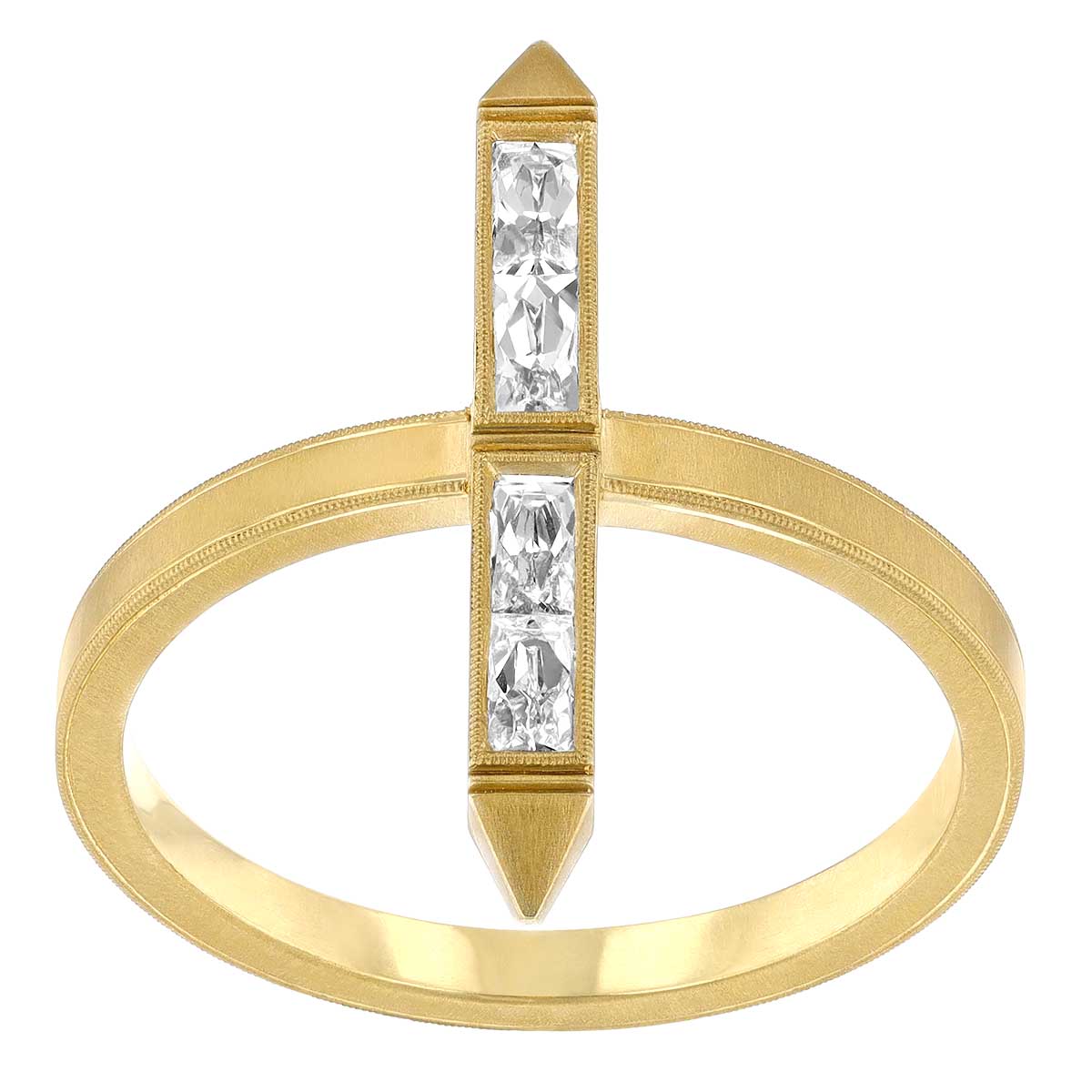 Erika Winters Estella French Cut Baguette Diamond Bar Ring in Yellow Gold