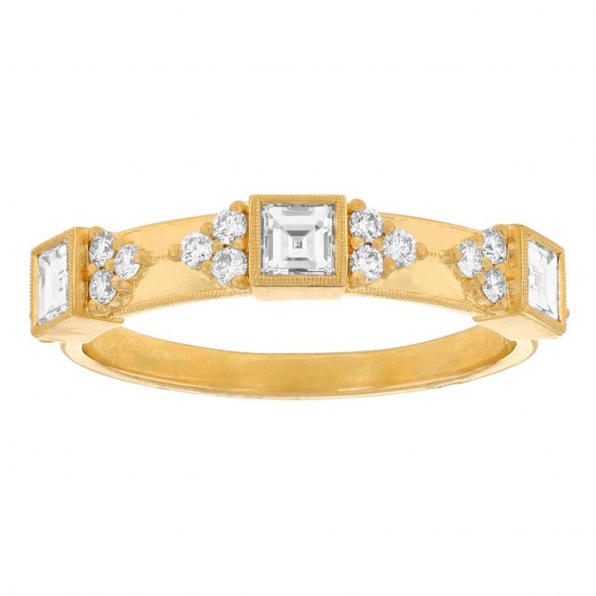 Erika Winters Cordelia Square Baguette Diamond Ring in Yellow Gold