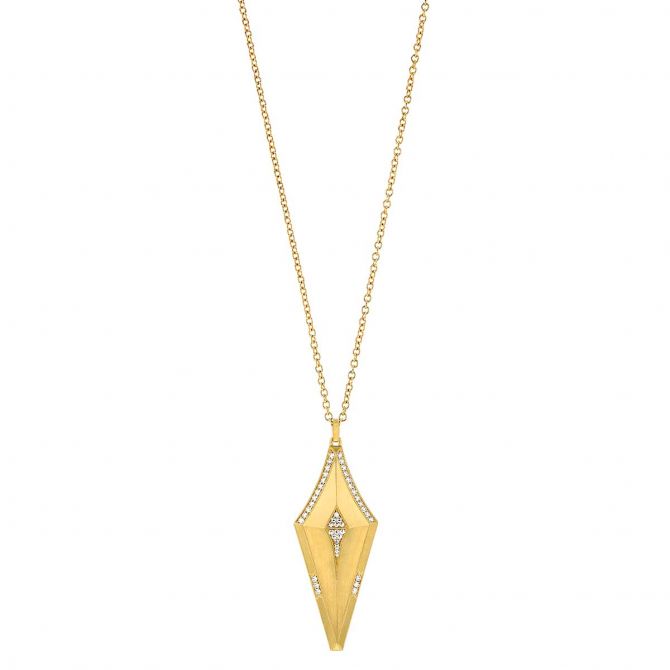 Erika Winters Estella Large Shield Diamond Pendant in Yellow Gold, 30"