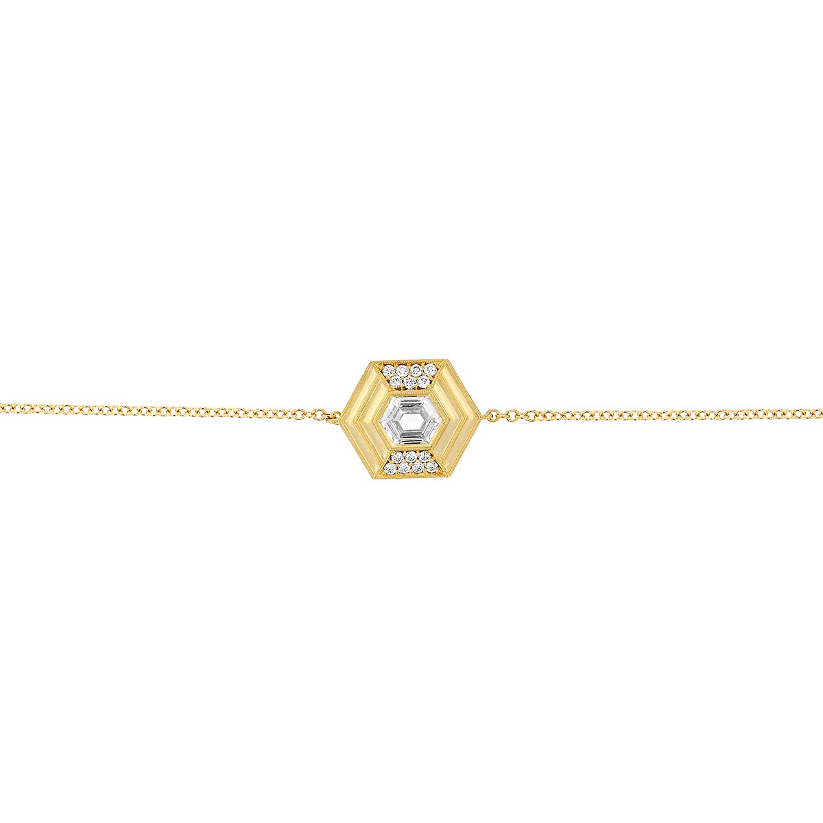 Erika Winters Livia Bezel Set Diamond Hexagon Bracelet in Yellow Gold, 7.5