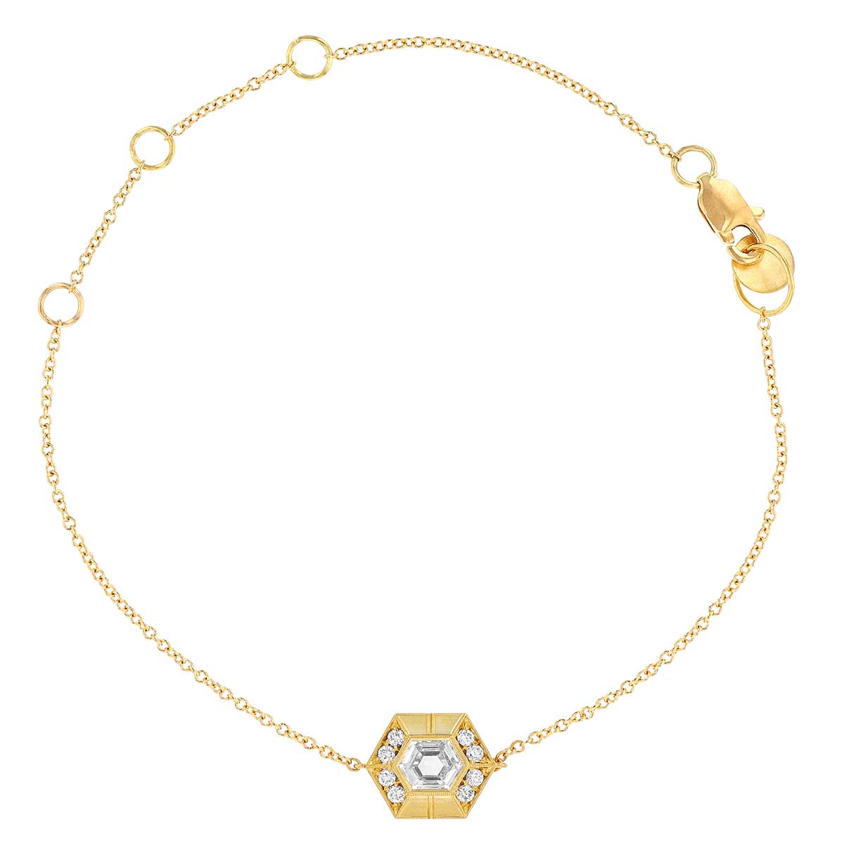 Erika Winters Lois Bezel Set Diamond Hexagon Bracelet in Yellow Gold, 7.5
