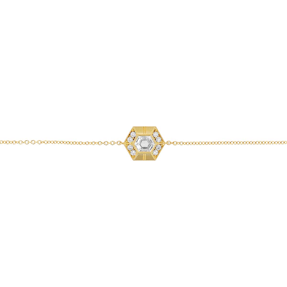 Erika Winters Lois Bezel Set Diamond Hexagon Bracelet in Yellow Gold, 7.5