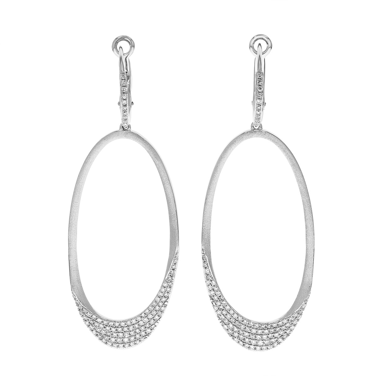 Diamond Pavé Large Oval Dangle Earrings in White Gold