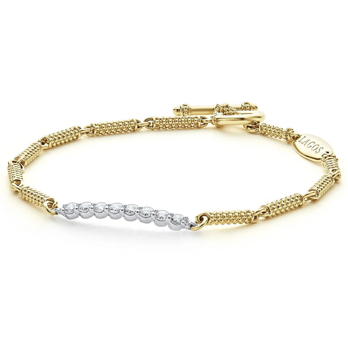 LAGOS Signature Caviar Superfine Diamond Link Bracelet in 18K Gold 7