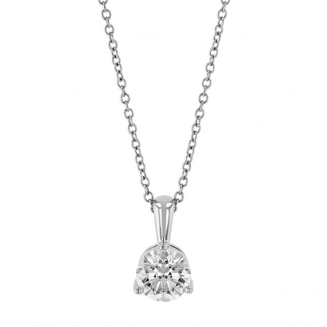 Kalahari Deam Round Diamond Solitaire Pendant in White Gold, 18", 1.07 cttw