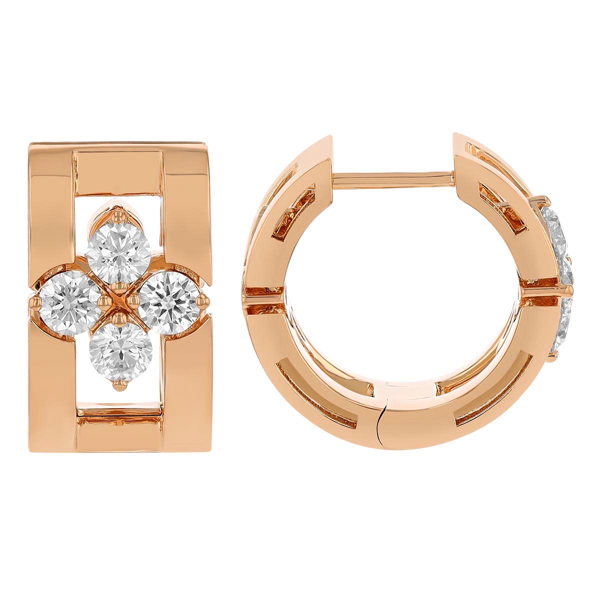 Roberto Coin Love in Verona Diamond Huggie Hoop Earrings in Rose Gold