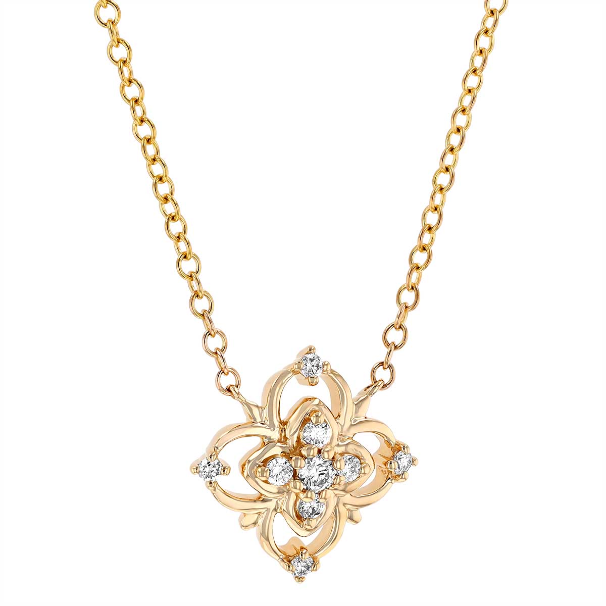 Diamond Double Flower Pendant in Yellow Gold, 18