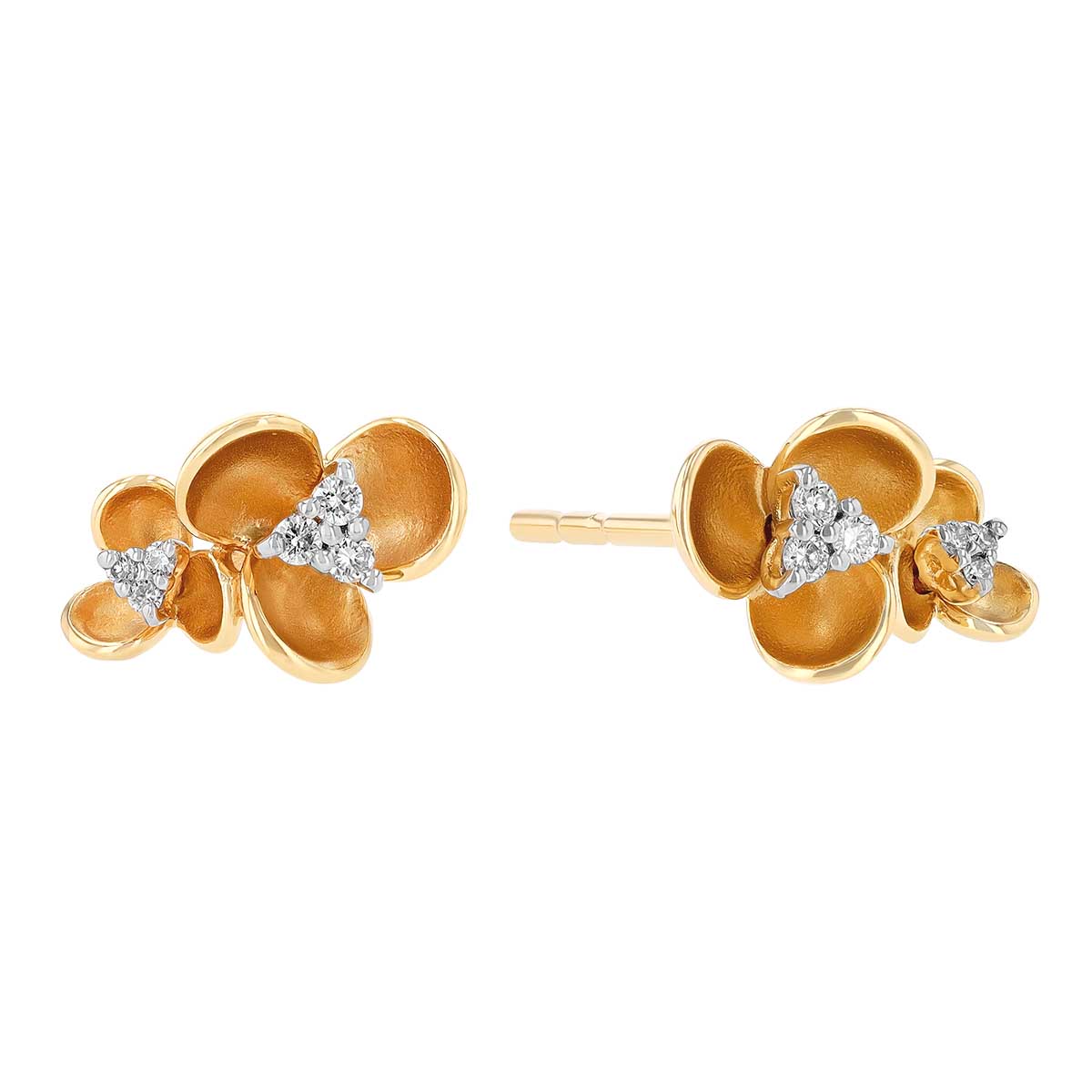 Diamond Flower Cluster Stud Earrings in Yellow Gold