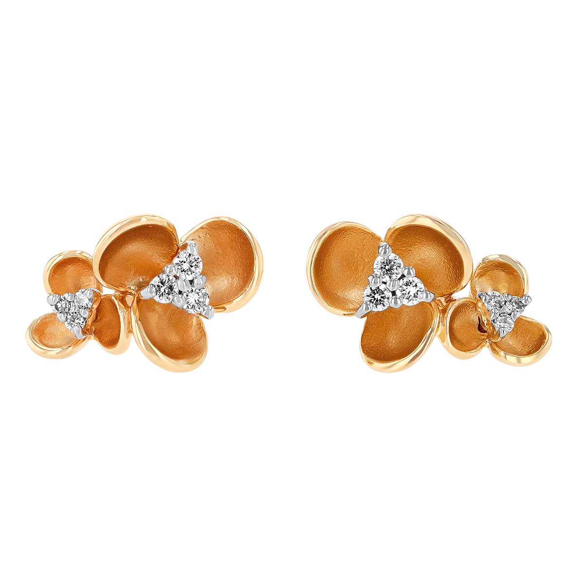 Diamond Flower Cluster Stud Earrings in Yellow Gold