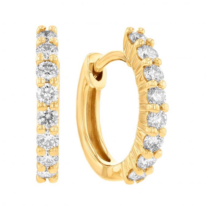 Diamond Huggie Hoop Earrings in Yellow Gold, 0.35 cttw