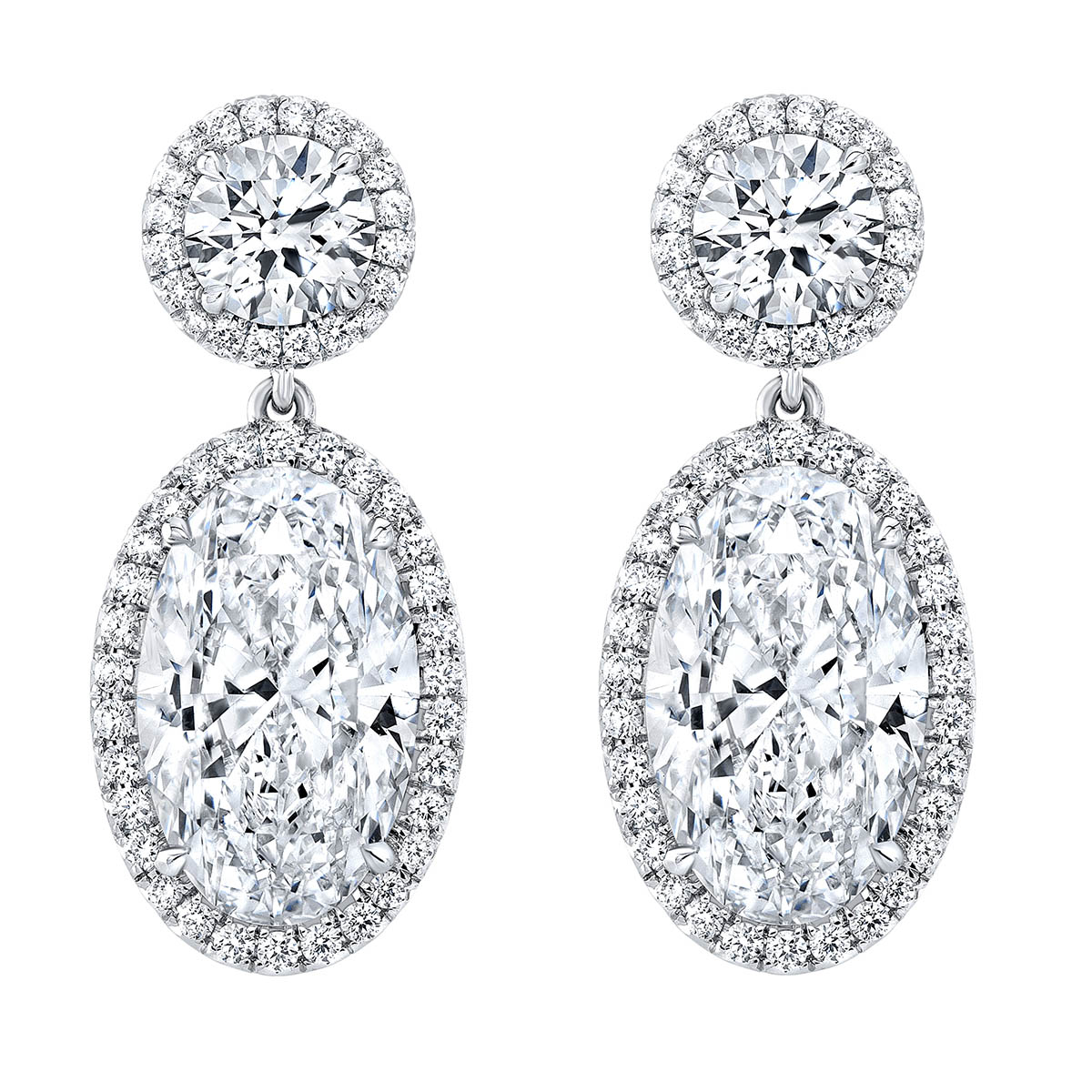 Rahaminov Oval & Round Diamond Halo Drop Earrings in White Gold