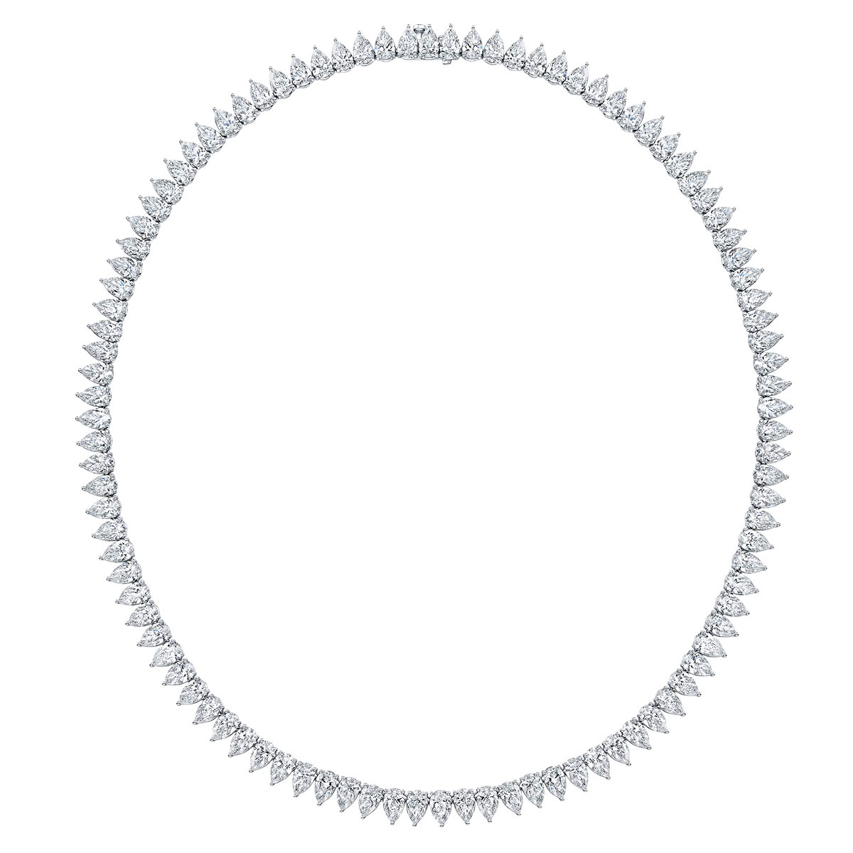 Rahaminov Pear Shaped Diamond Tennis Necklace in White Gold, 16