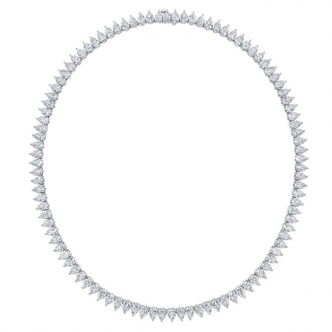 Rahaminov Pear Shaped Diamond Tennis Necklace in White Gold, 16"