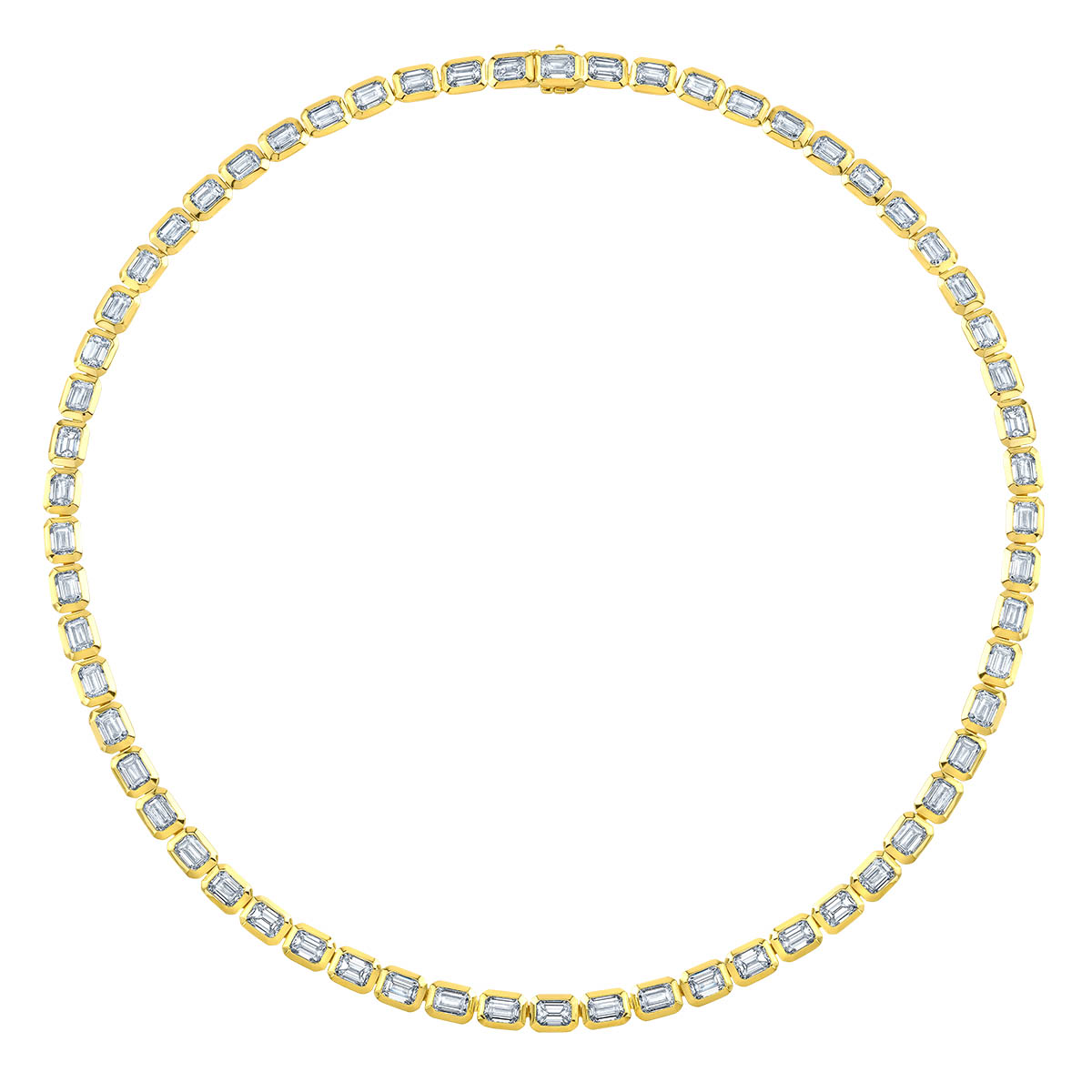 Rahaminov Emerald Cut Diamond Bezel Set Tennis Necklace in Yellow Gold, 16
