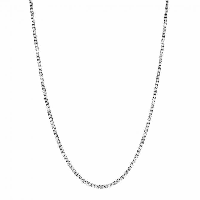 Diamond Tennis Necklace in White Gold, 17.5", 3.15 cttw