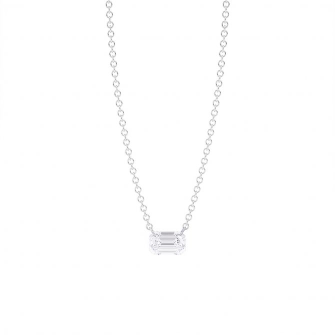Aresa Emerald Cut Diamond Solitaire Pendant in White Gold, 0.30 cttw, 18"