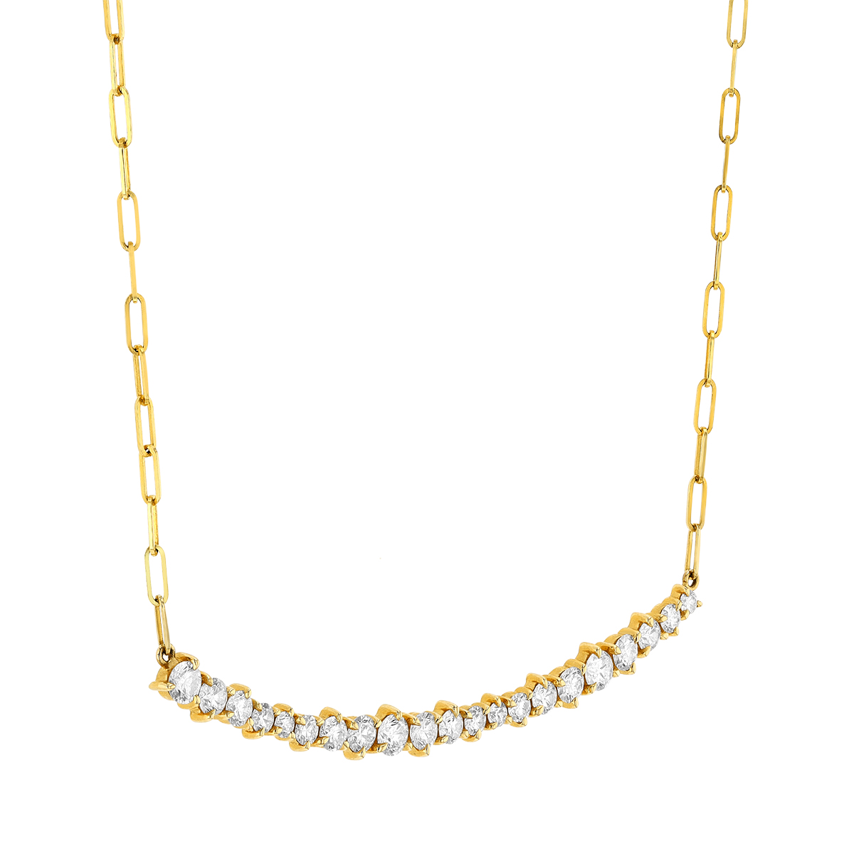 Phillips House Graduated Diamond Curved Bar Necklace in Yellow Gold, 20