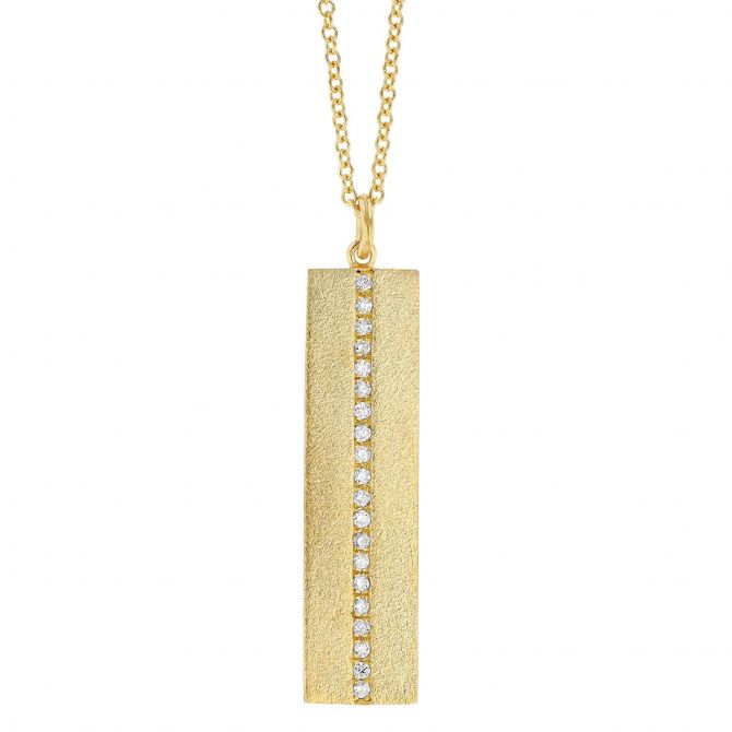 Marika Matte Yellow Gold Bar Pendant with Diamond Line, 18"