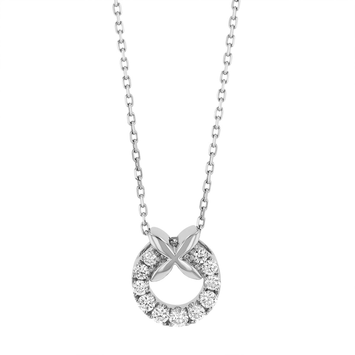 Frederic Sage Diamond Open Circle & X Shaped Bail Pendant in White Gold, 18